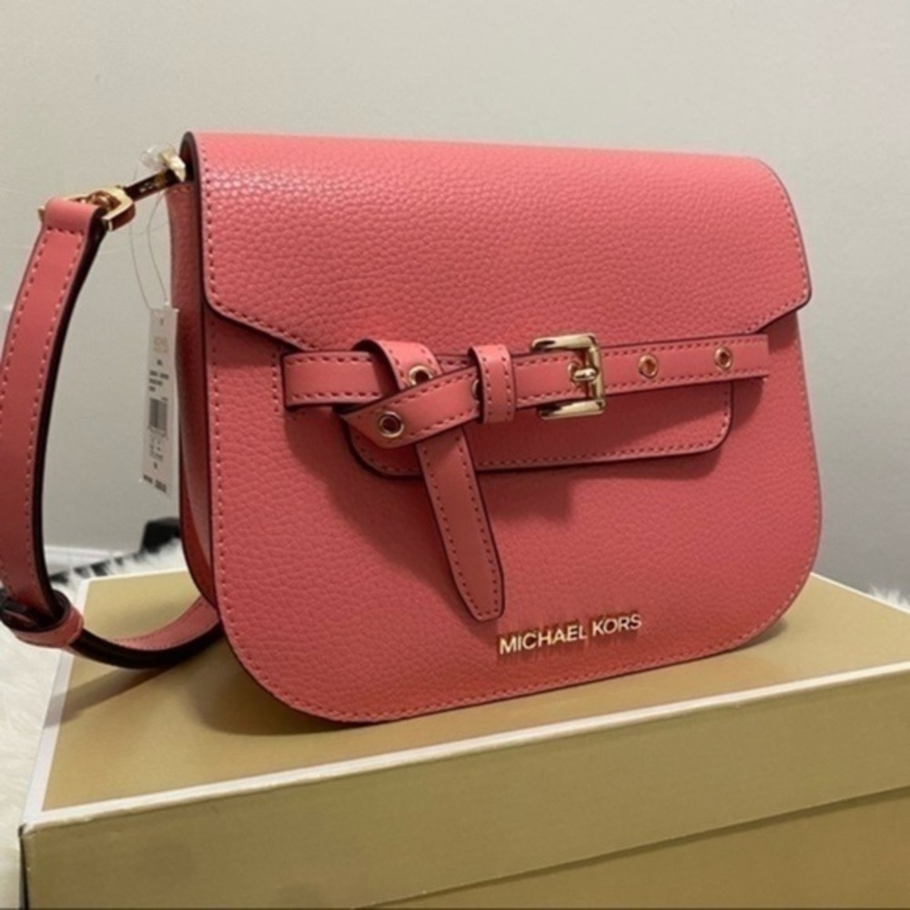 New Michael kors Emilia Small saddle Pebbled Leather Crossbody Bag